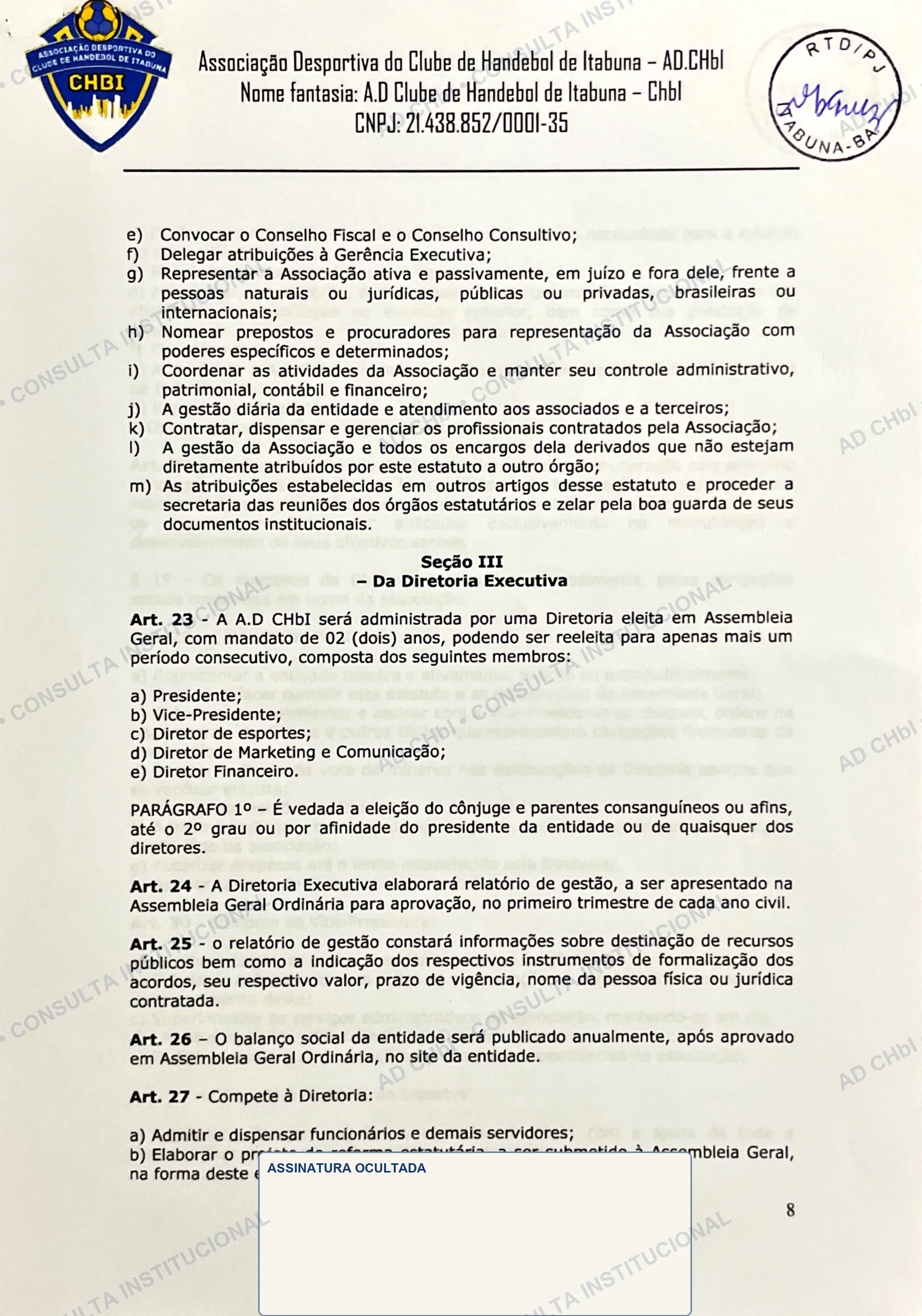 Estatuto Social da AD CHbI — página 8 de 19