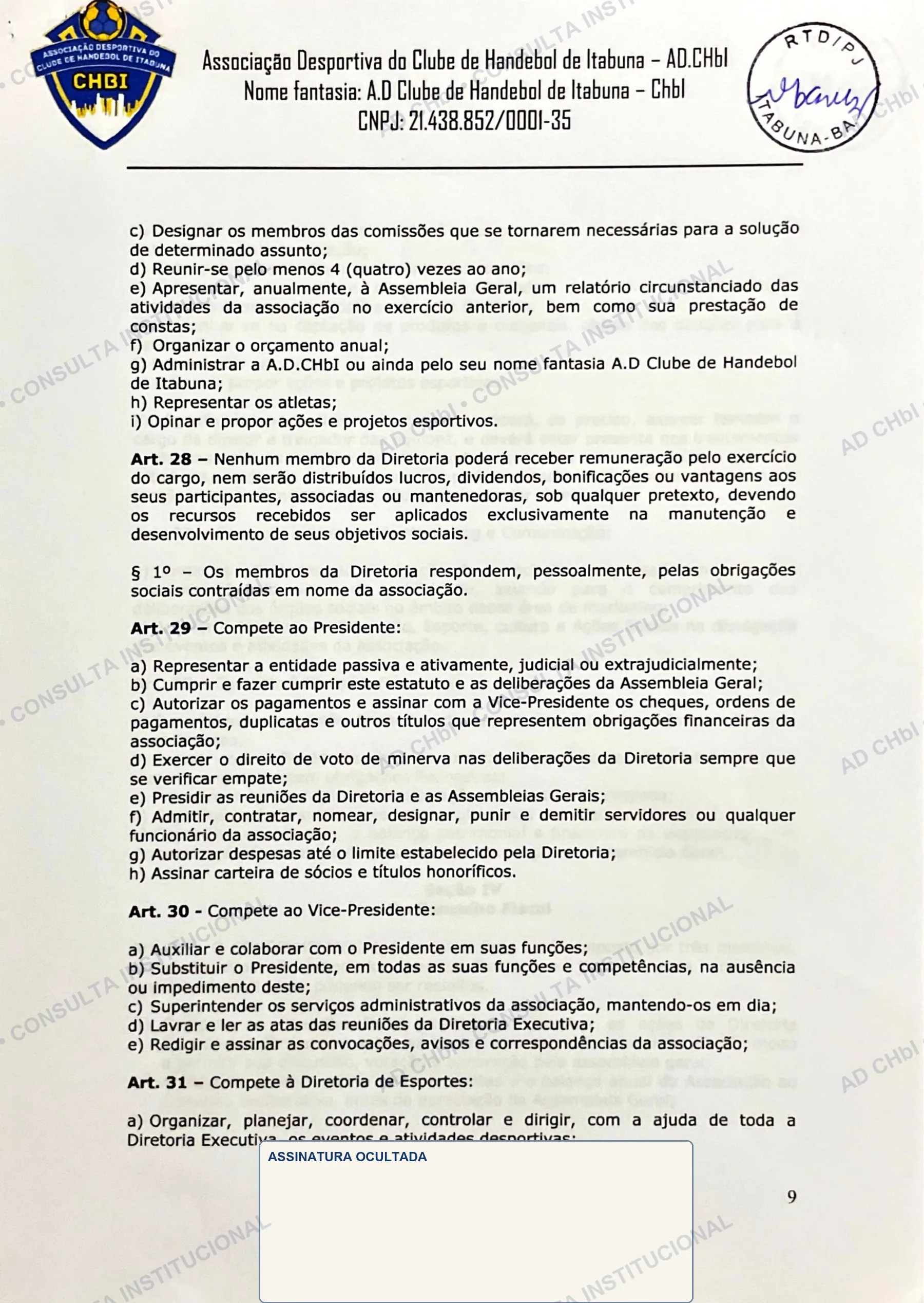 Estatuto Social da AD CHbI — página 9 de 19
