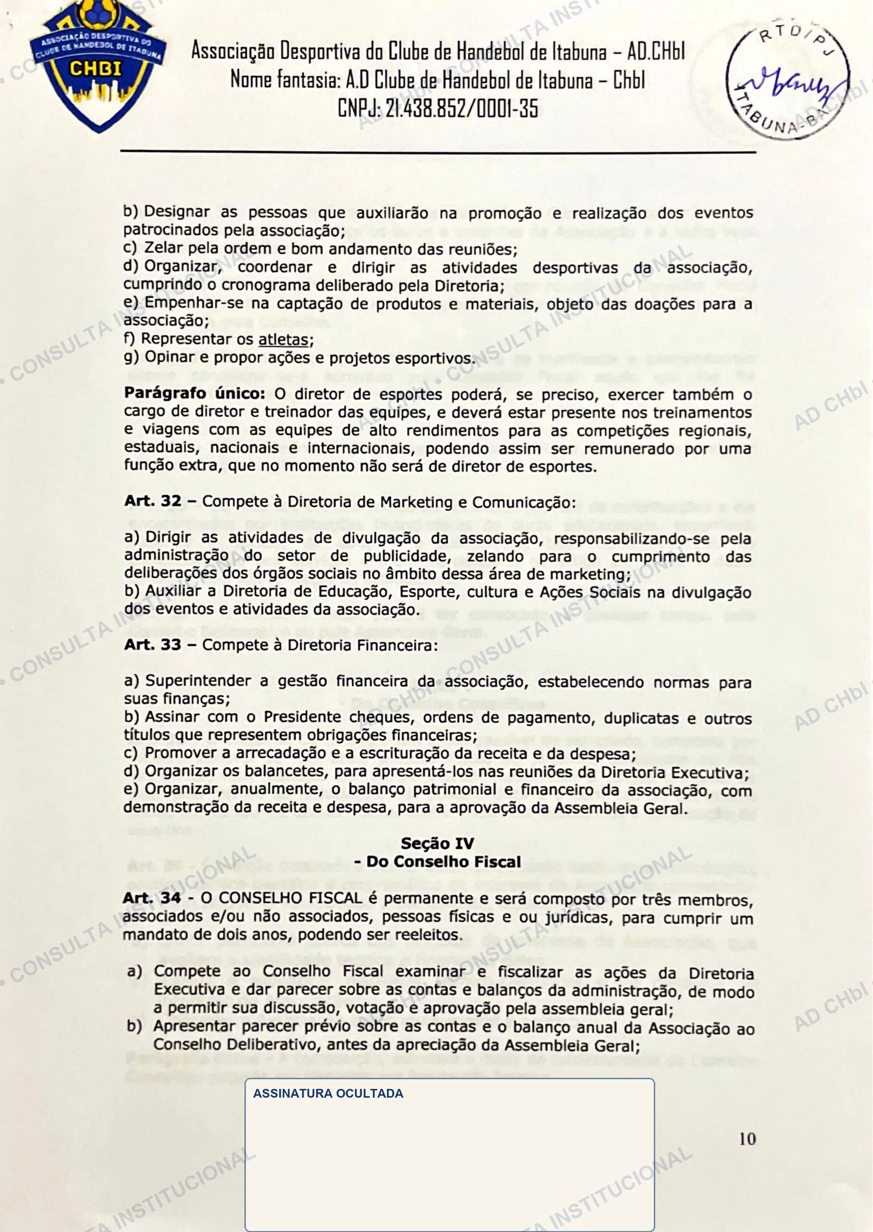 Estatuto Social da AD CHbI — página 10 de 19