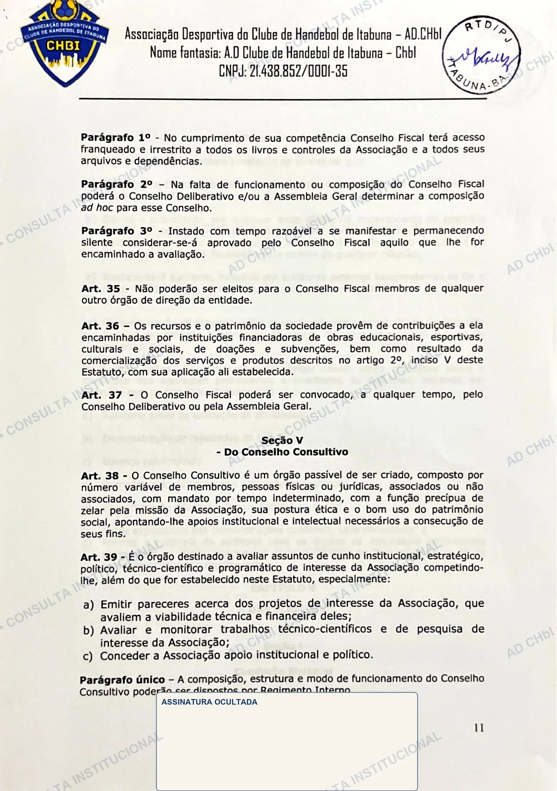 Estatuto Social da AD CHbI — página 11 de 19