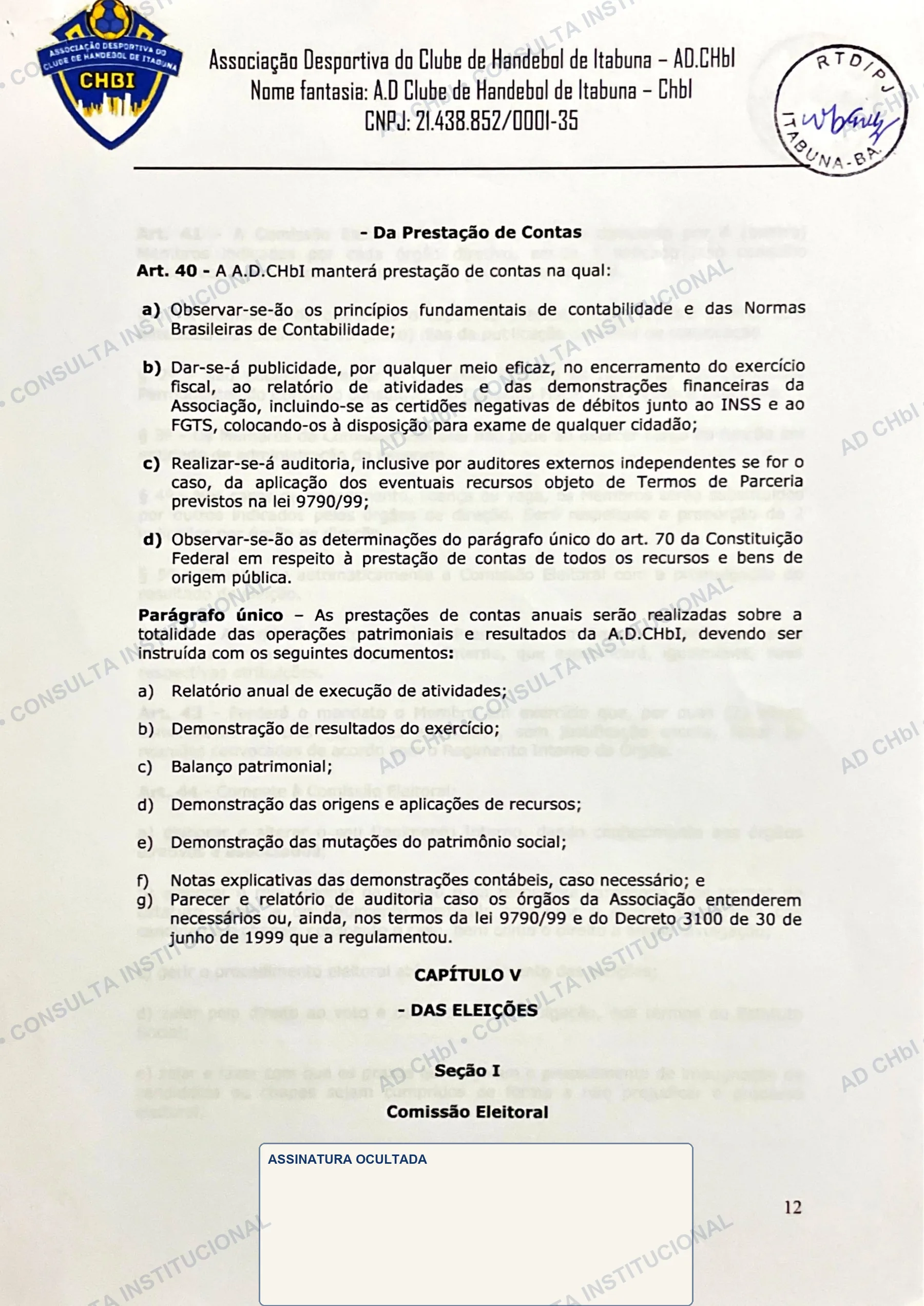 Estatuto Social da AD CHbI — página 12 de 19