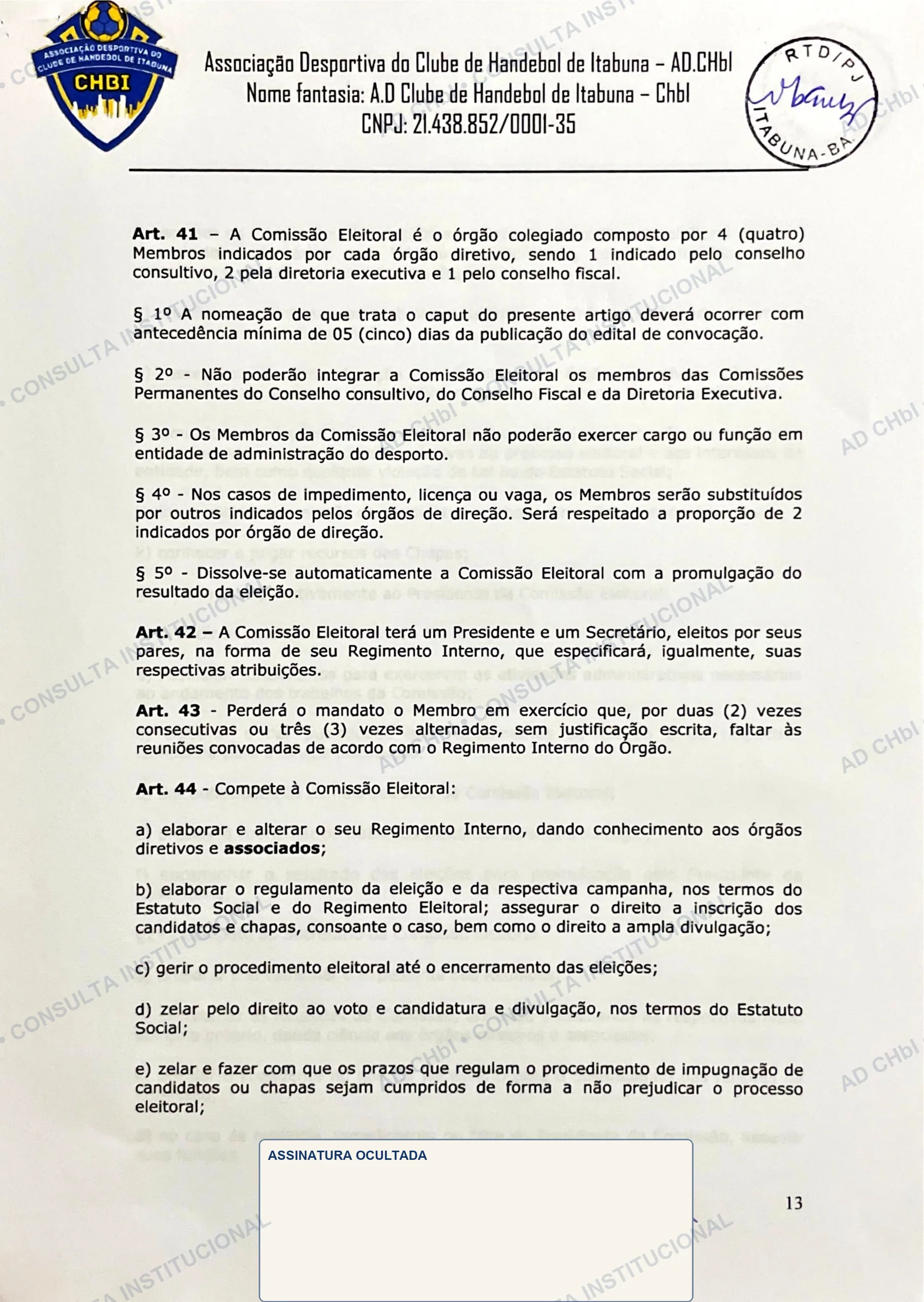 Estatuto Social da AD CHbI — página 13 de 19