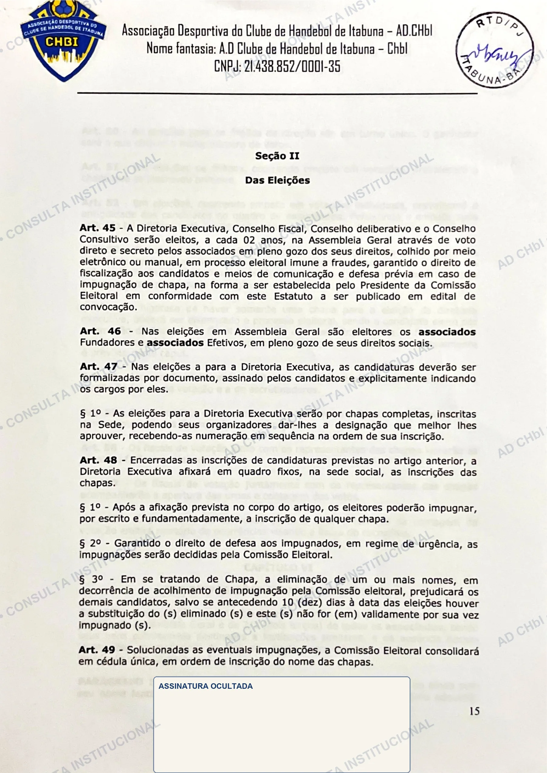 Estatuto Social da AD CHbI — página 15 de 19