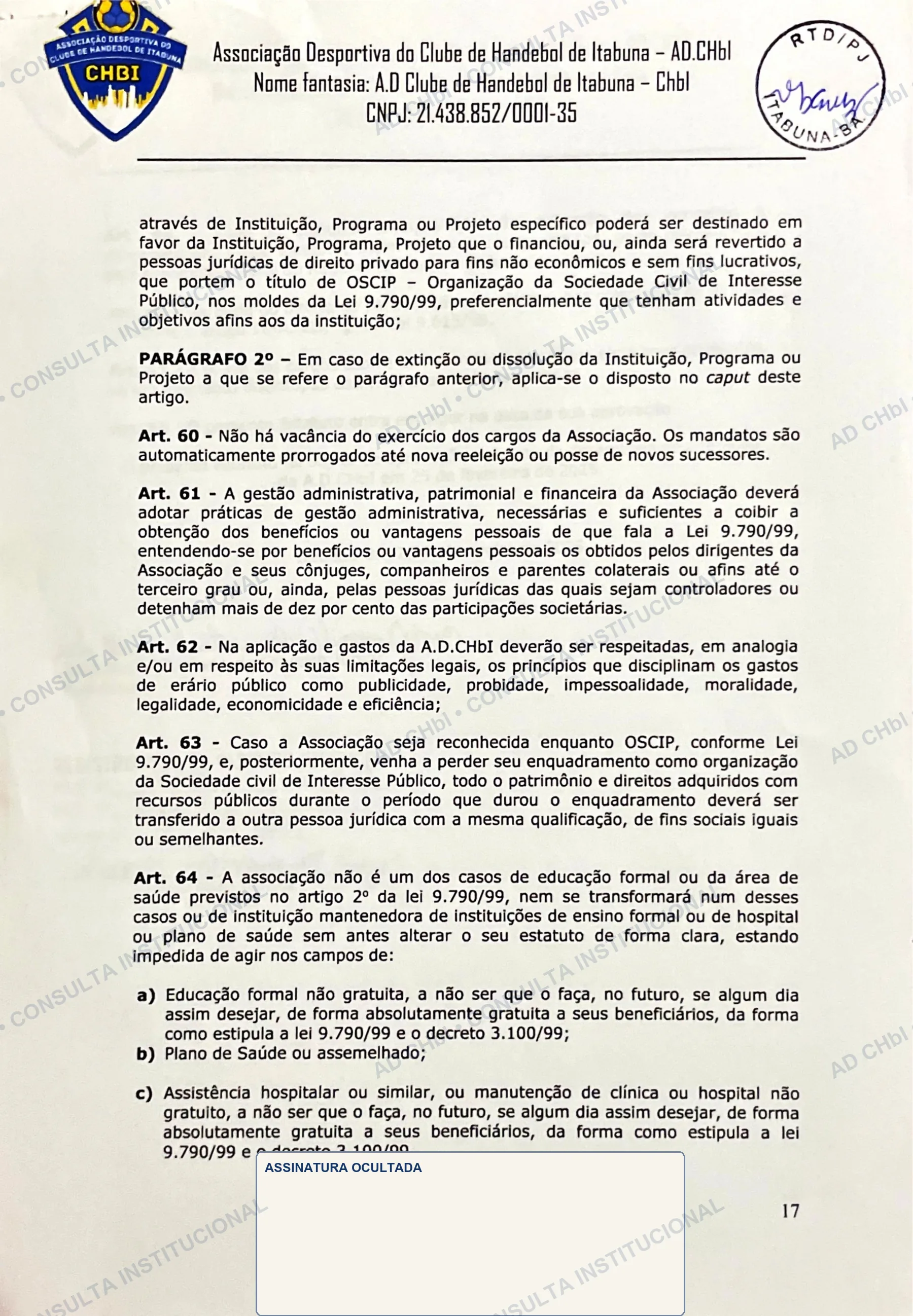 Estatuto Social da AD CHbI — página 17 de 19