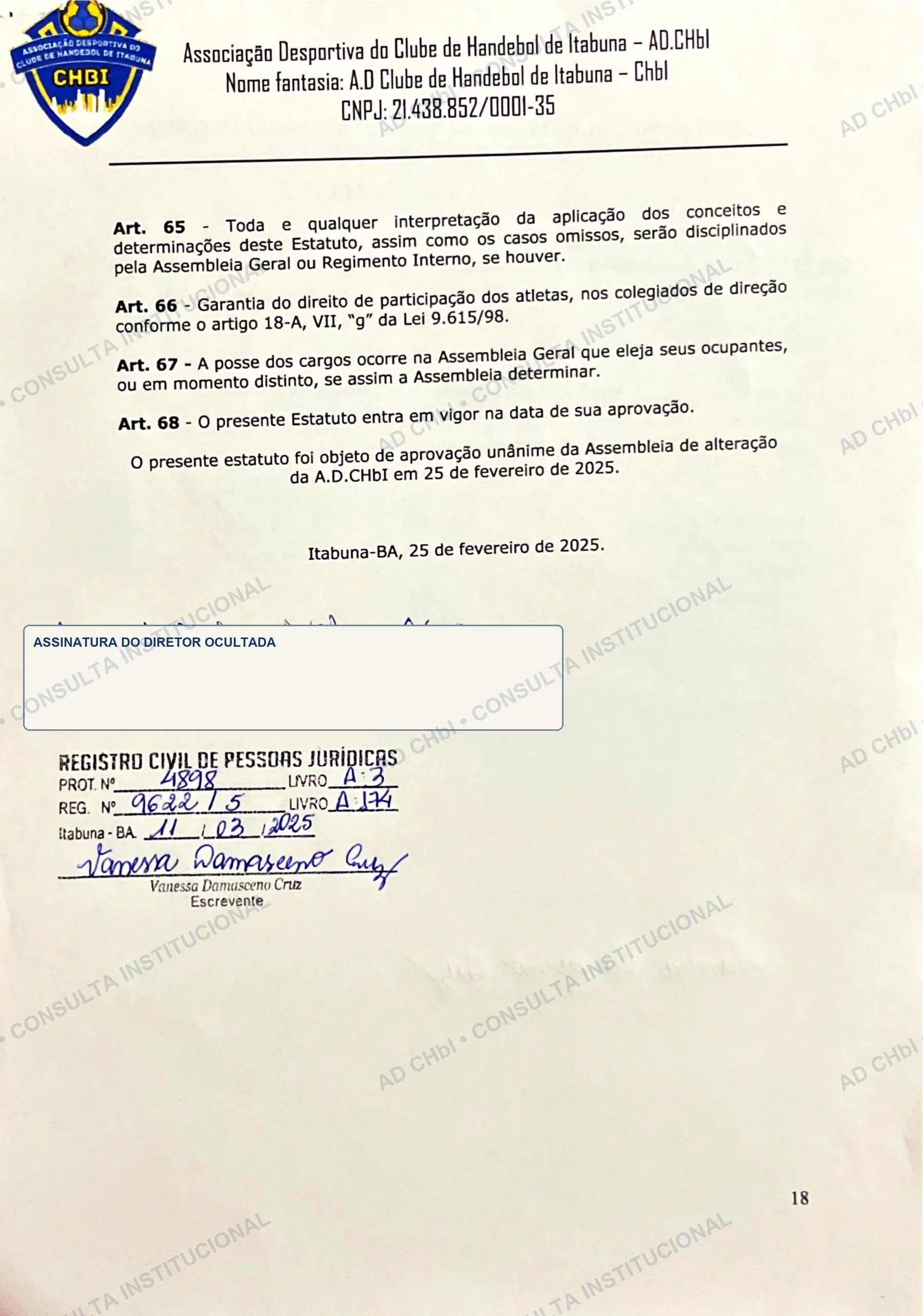 Estatuto Social da AD CHbI — página 18 de 19